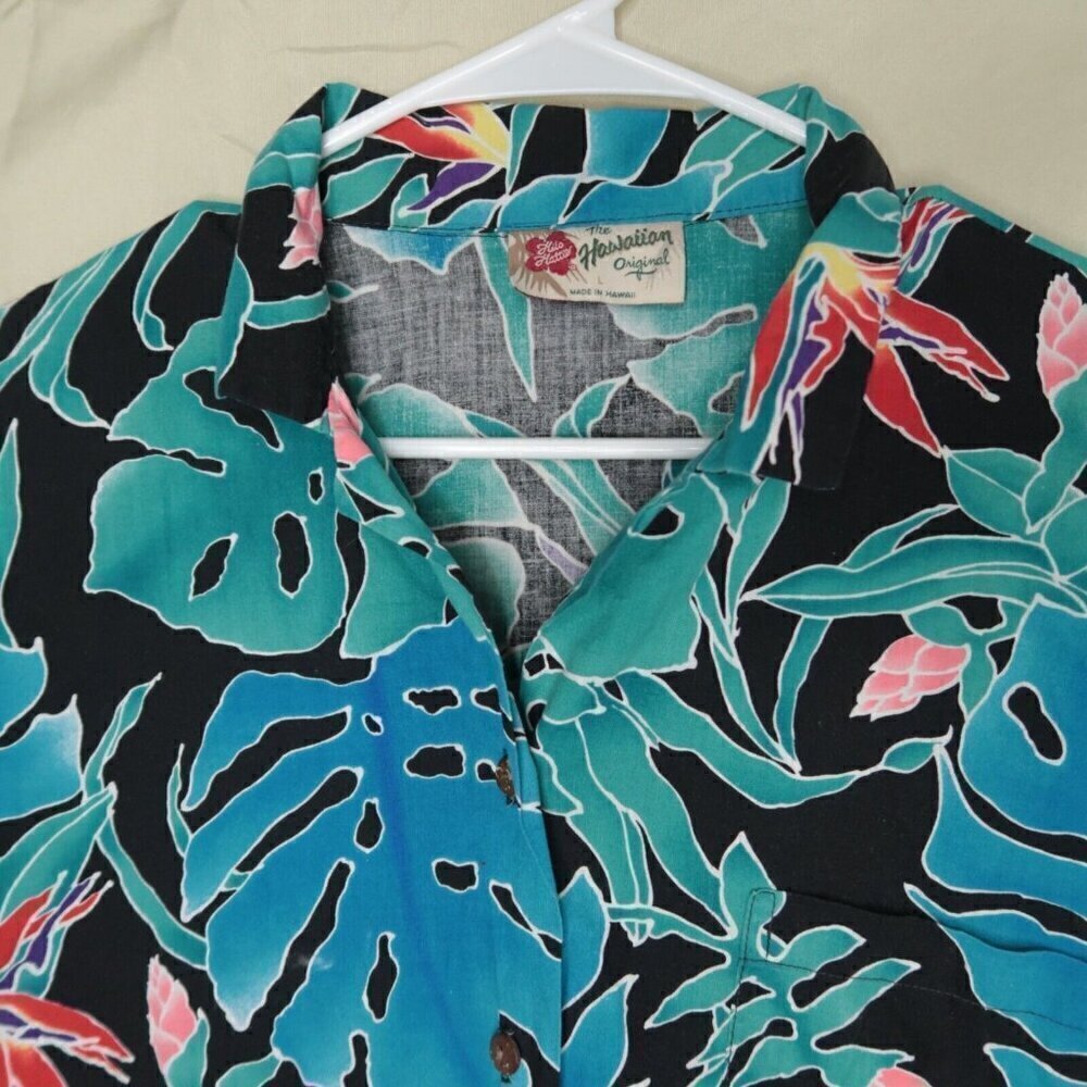 VTG Hilo Hattie The Hawaiian Original Shirt Blue Floral Cotton Retro Men's Large - Picture 2 of 13